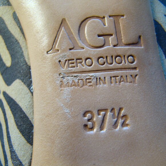 AGL Attilio Guisti  Italian animal print silver buckle peep toe flats, size 6.5 - Picture 7 of 8